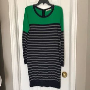Green and navy stripped sweater dress